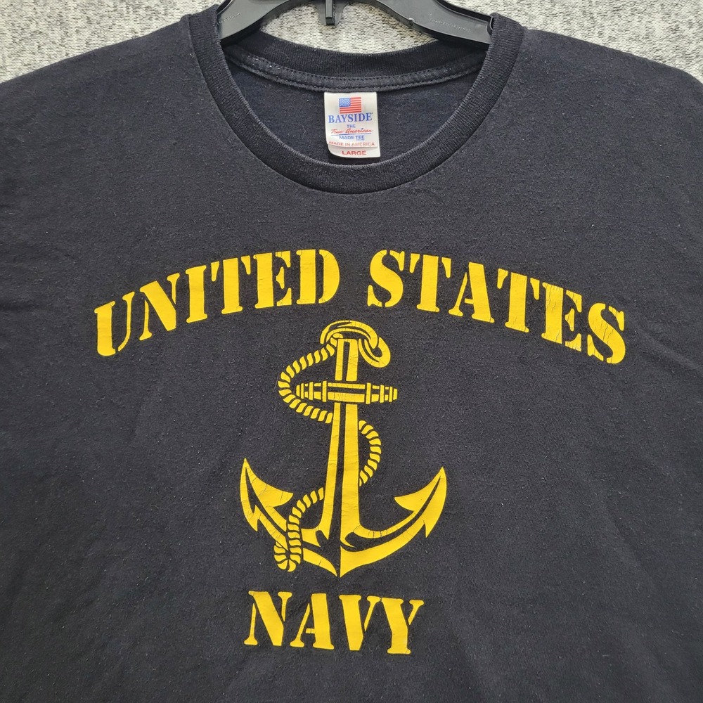 BAYSIDE UNITED STATES NAVY Anchor Graphic T Shirt Men's Large‎ Black Made in USA